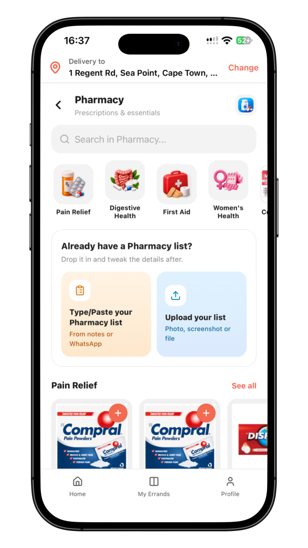 Pharmacy screen in the Get Sorted app