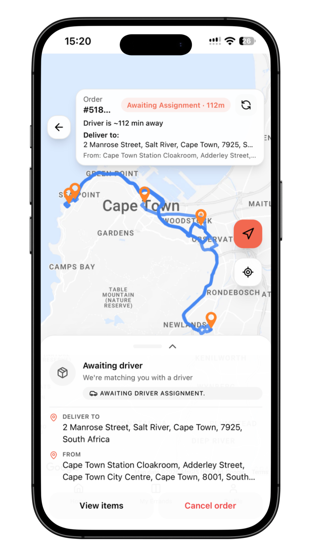 Multi-stop route in the Get Sorted app